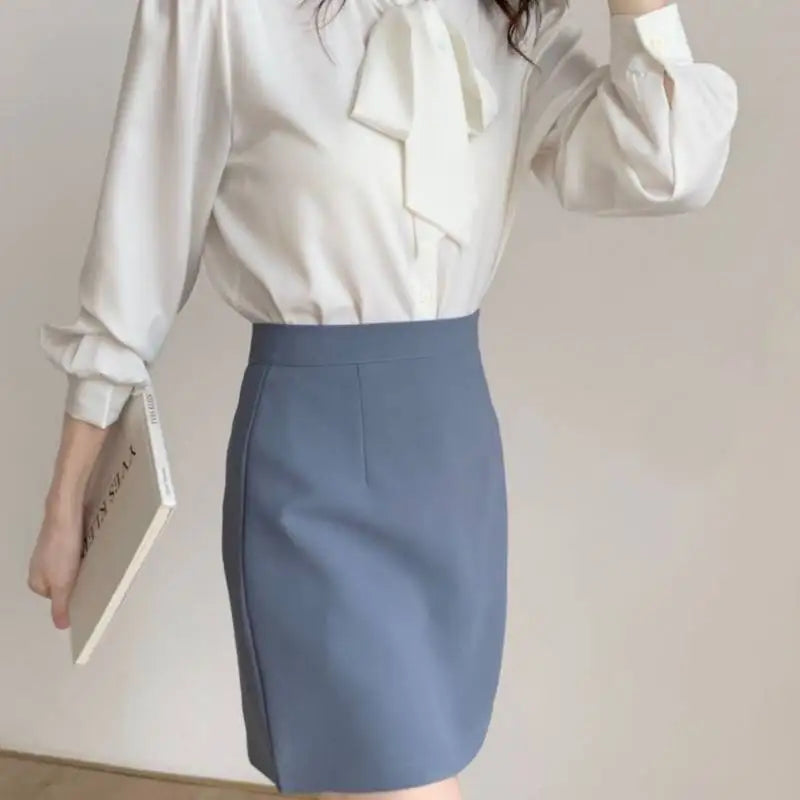 Women's Bow-Detailed White Long-Sleeve Shirt | Stylish Design, Niche Foreign Trade Chiffon Top, Professional Formal Style