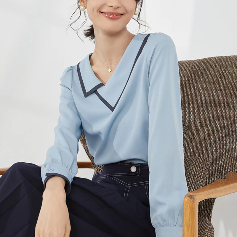 Spring Autumn Elegant Irregular Collar Women's Blouse 2025 New Long Sleeve Korean Casual Loose Office Lady Shirts Female