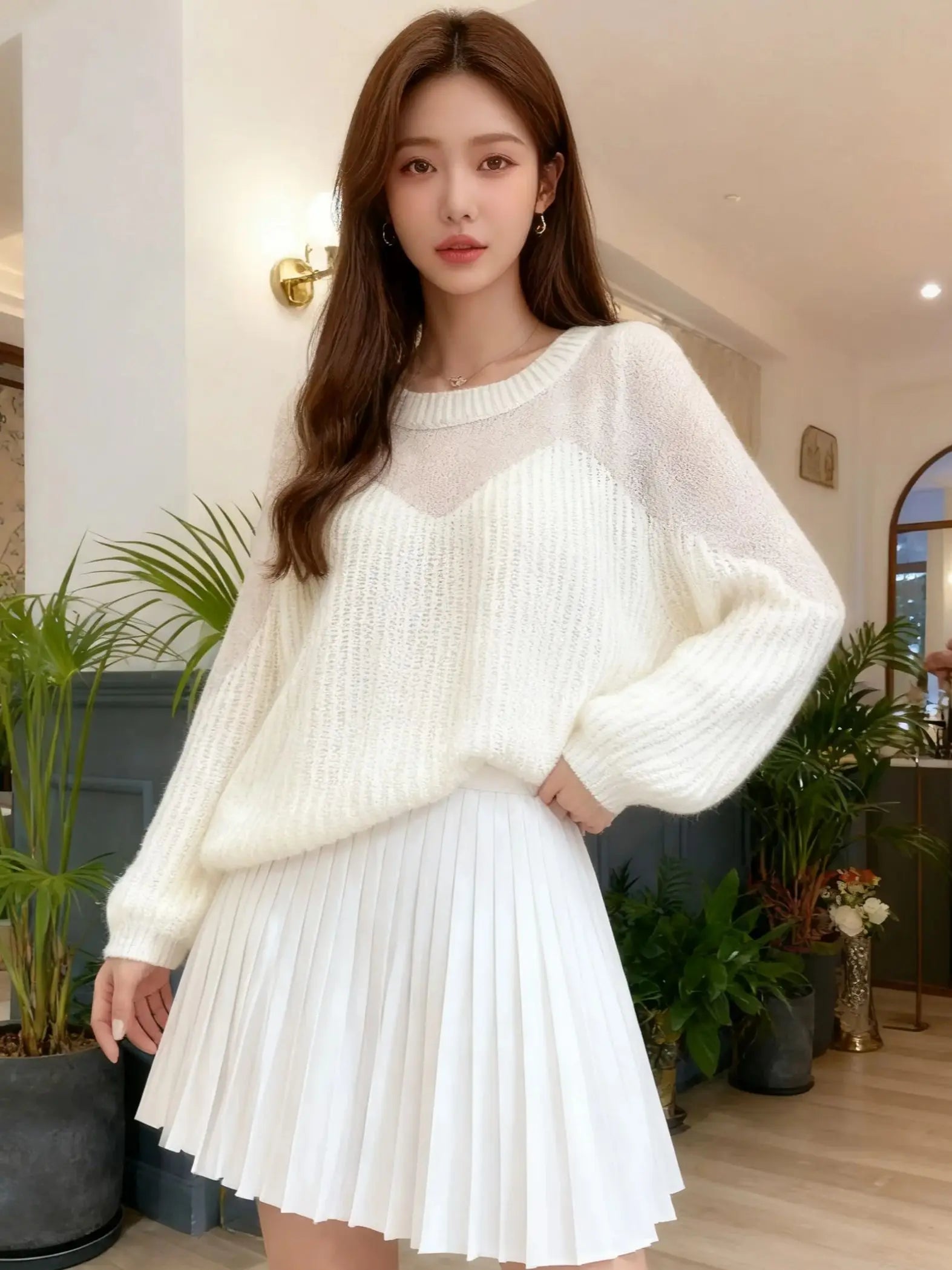 Autumn Women's Lantern Sleeve Sweater - Casual Loose Long Sleeve Hoodie, Breathable Knitted Top 6896