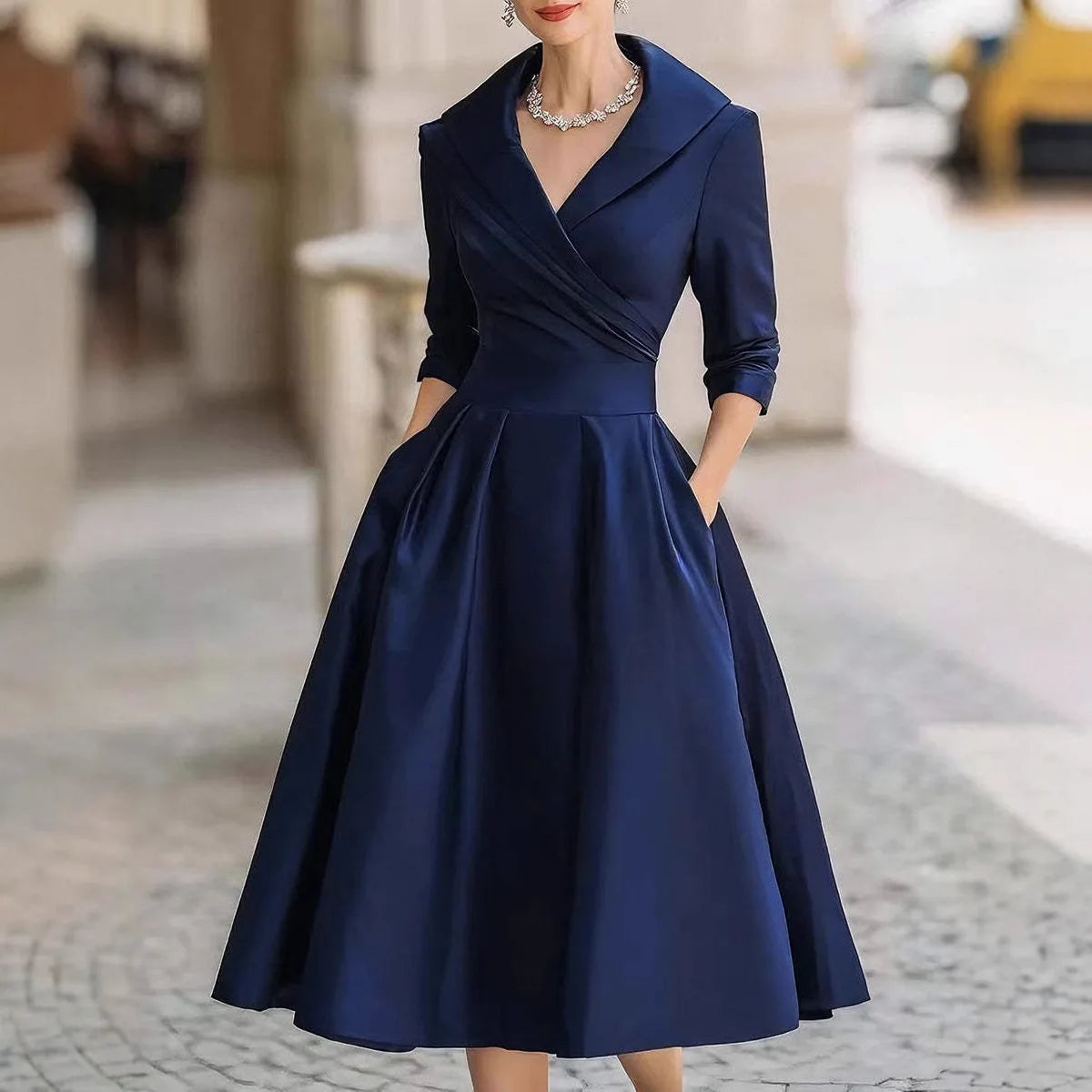 Office Lady Slim A-Line Dress Women 2025 Autumn Winter Fashion Long Sleeve Turn-down Collar Maxi Dresses Elegant Vestidos