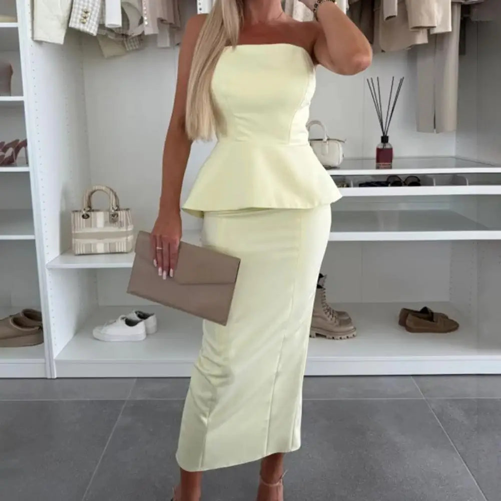 2025  Women Top Skirt Suit for Prom Wedding Off Shoulder Backless Bandeau A-line Top Slim Fit Sheath Slit Skirt Formal Party Out