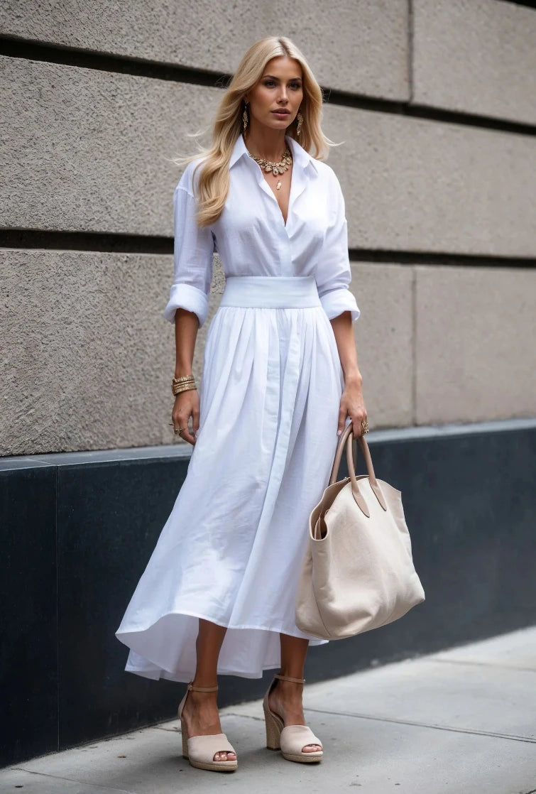 Women's Long Dress Maxi Dress Swing Dress Elegant Going out Regular Fit Pure Color Long Sleeve V Neck Black White Fall