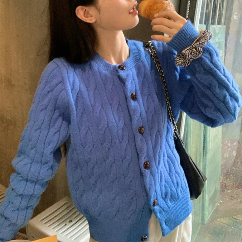 Fashion Autumn Women Long Sleeve Cardigan Sweater Twist Loose Knitted Top Winter Korean Style Elegant Casual Knitwear