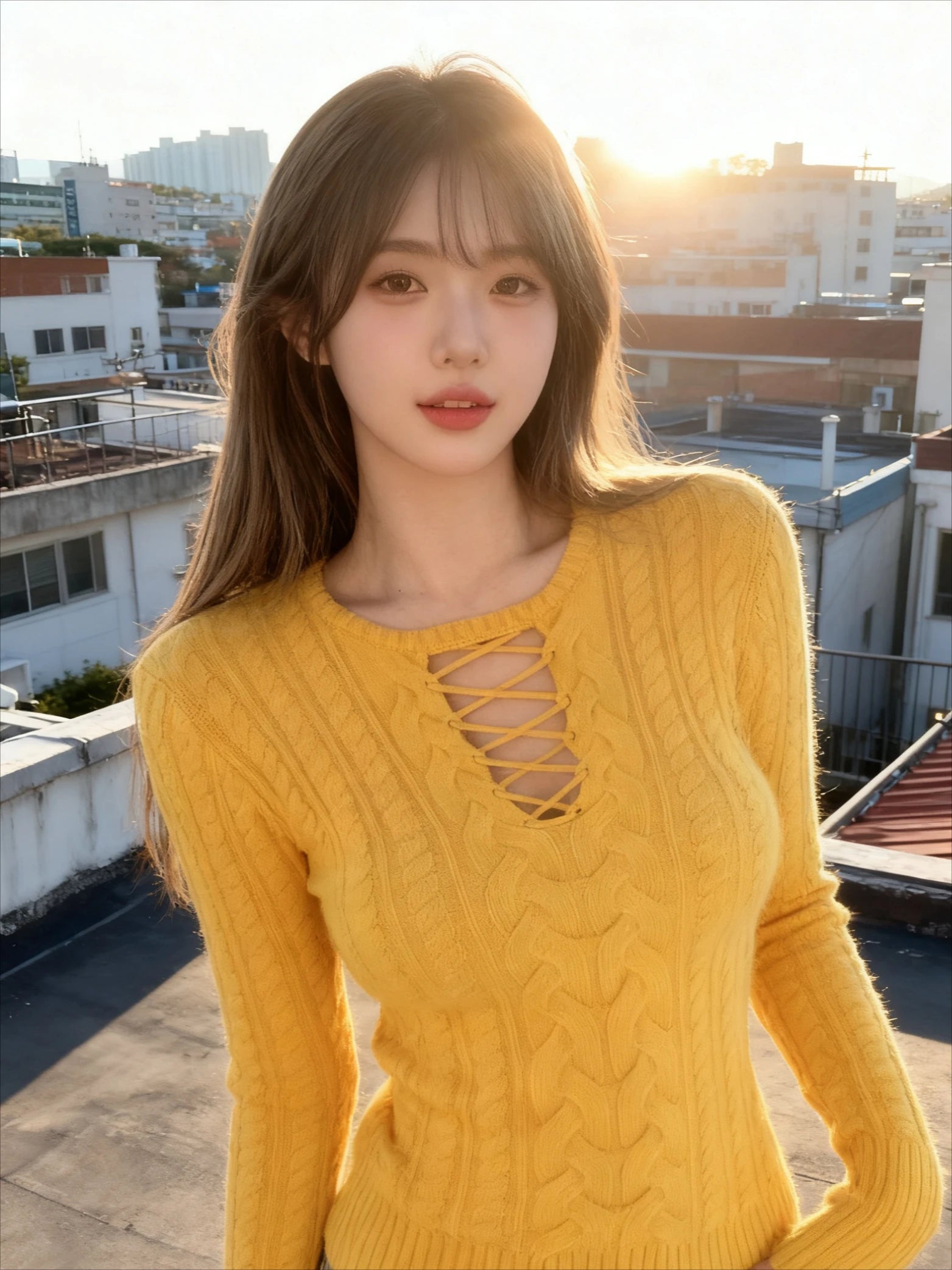 Autumn Winter New，Korean Lazy Style Women's Sweater, Sexy Lace - Up Cable Knit, Soft Skin - Friendly Fabric, Slimming Top